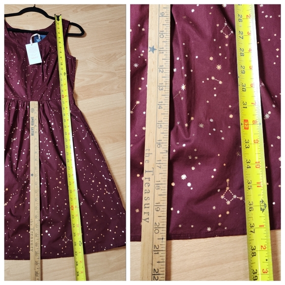 NWT ModCloth Gold Foil Maroon Solar System Constellation Sleeveless Dress 10 - Picture 8 of 16